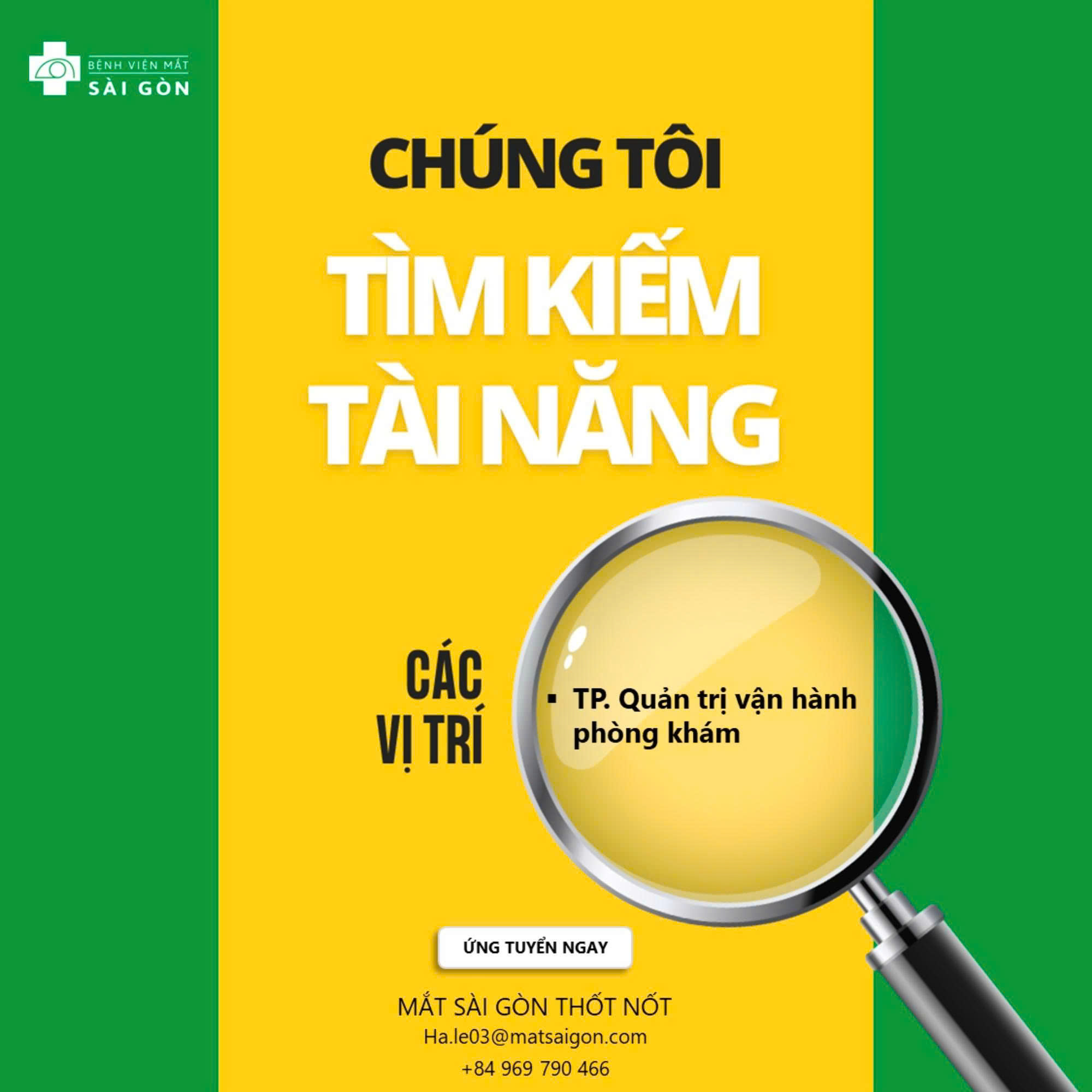 Mắt Sài Gòn Cần Thơ tuyển dụng trưởng phòng vận hành phòng khám